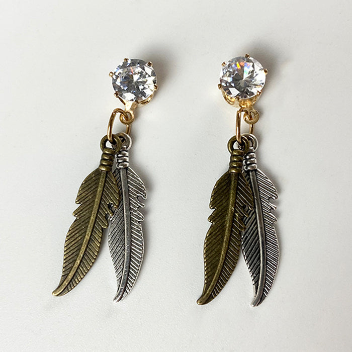 Western Vintage Feather Earrings with Zircon Long Pendant Design