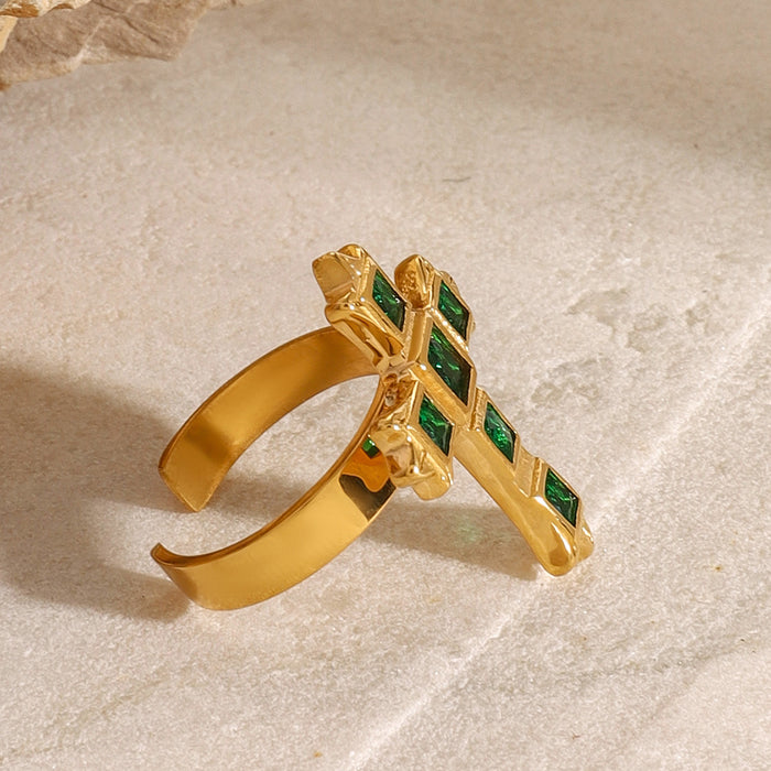 Stainless Steel Cross Zircon Open Ring