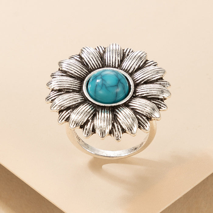 Oval turquoise ring, retro trend ring