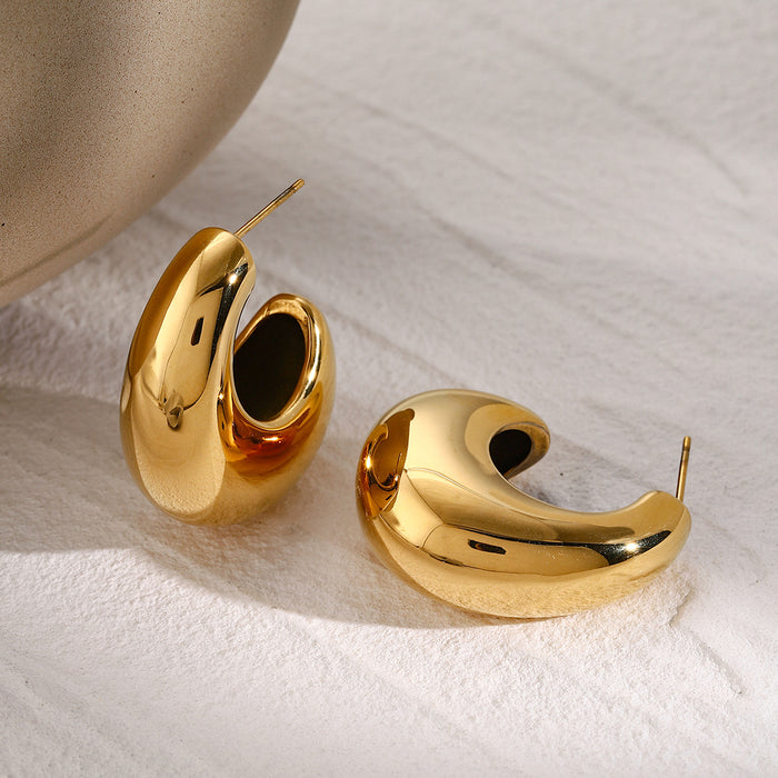 18K Gold Plated Stainless Steel C-Shape Earrings - Unique Irregular Design Titanium Steel Jewelry