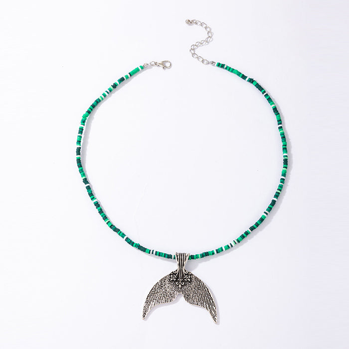 Ethnic Fish Tail Pendant Necklace with Resin Round Disc Choker Design