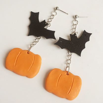 Halloween Clay Earrings - Ghost, Pumpkin, Bat, Cat, and Moon Designs