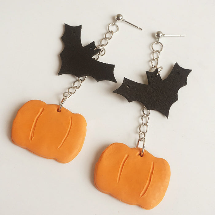 Halloween Clay Earrings - Ghost, Pumpkin, Bat, Cat, and Moon Designs