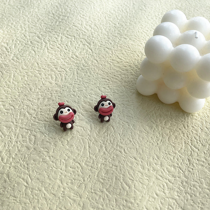 Ugly and cute sausage mouth earrings, chicken and big mouth monkey earrings