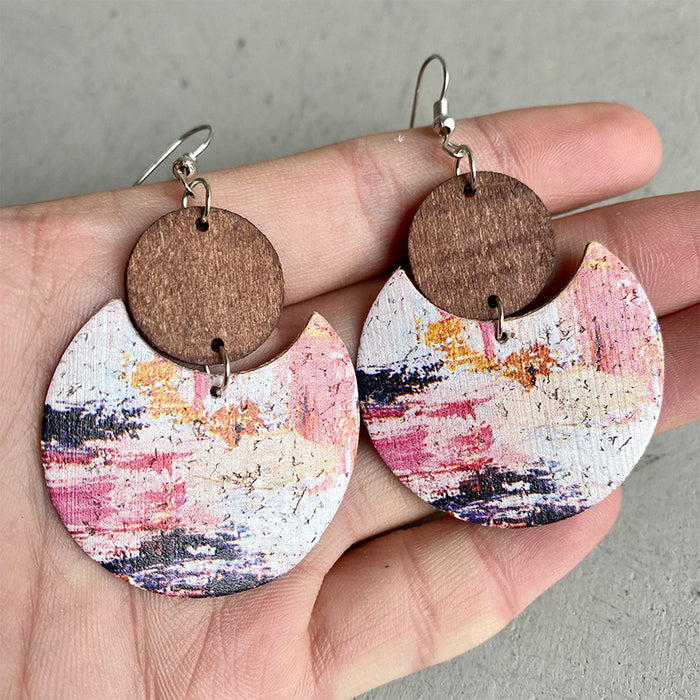 Wooden oil painting earrings