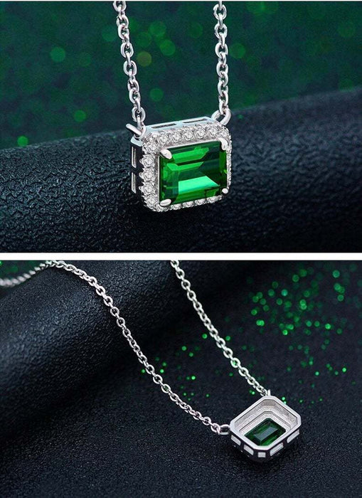 Square colored gemstone necklace O-shaped chain zircon necklace