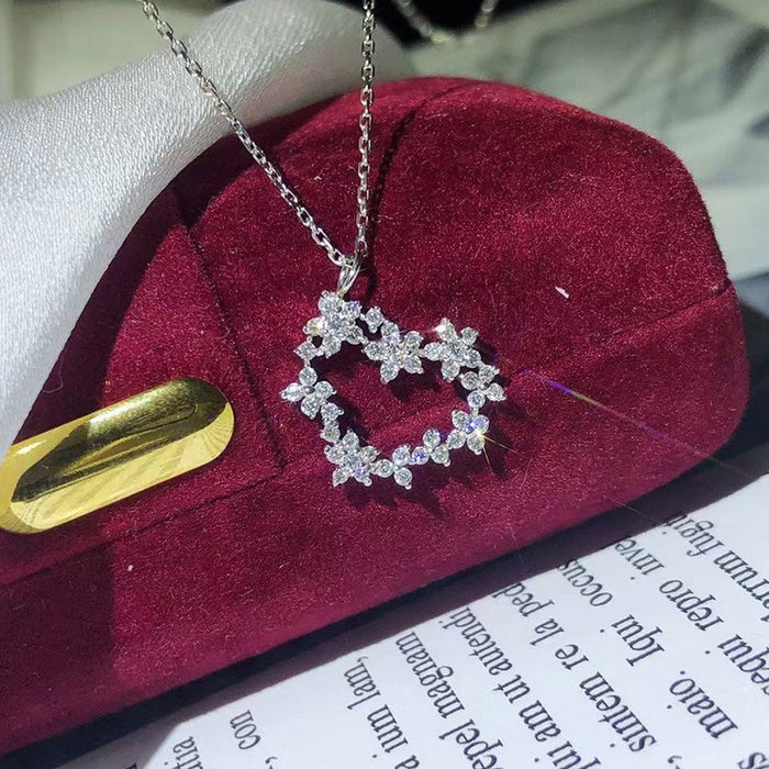 Collar de diamantes y circonitas con incrustaciones de flores en forma de corazón de súper hada, joyería nupcial para boda