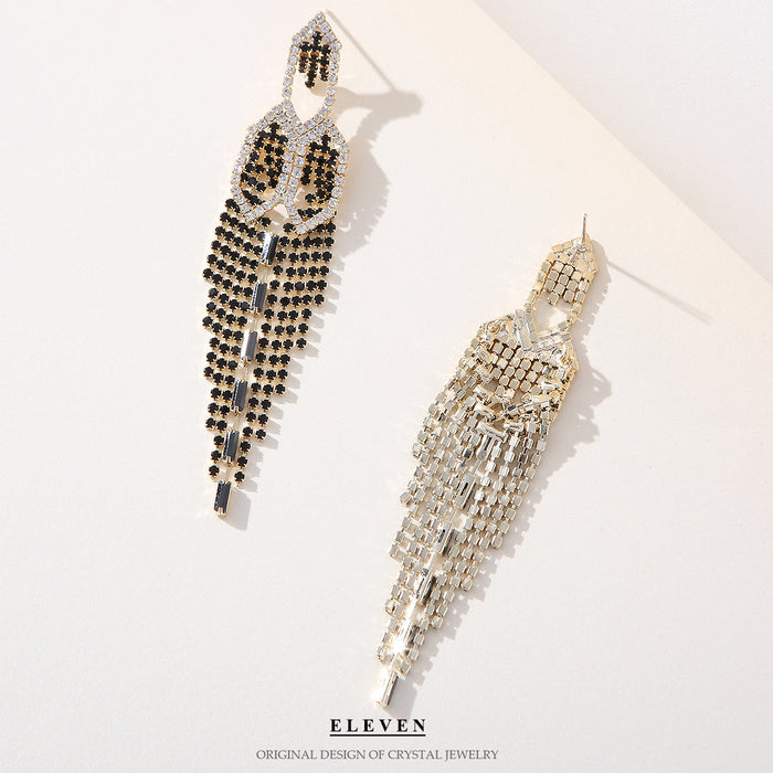 Luxury Black Zircon Chain Earrings - High-Quality Statement Jewelry for Women