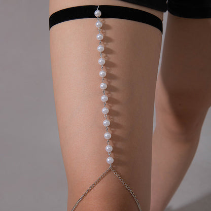 Ethnic style imitation pearl leg ring simple fabric tassel leg chain