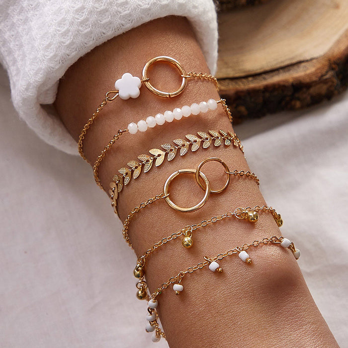 Simple Circle Bracelet Set - Six-Piece Arrow and Leaf Jewelry