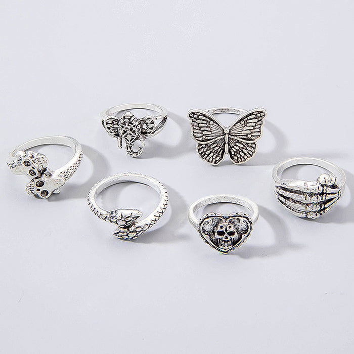 Dark Butterfly Scorpion Skull Ring Set - Punk Hip-Hop Six-Piece Set