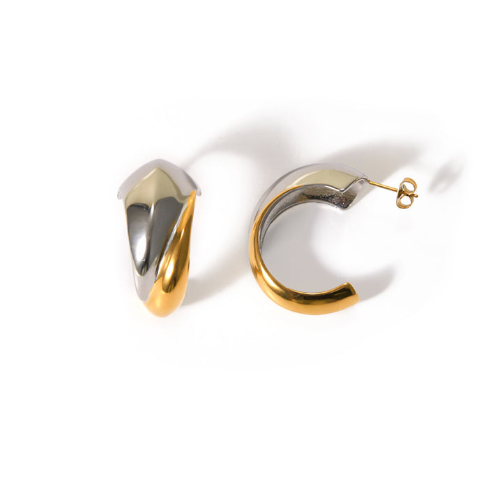 Stainless steel exaggerated C-shaped earrings contrast color earrings