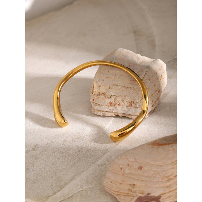 18K Gold Plated Stainless Steel Simple Open Cuff Bracelet - Cold Style Minimalist Jewelry