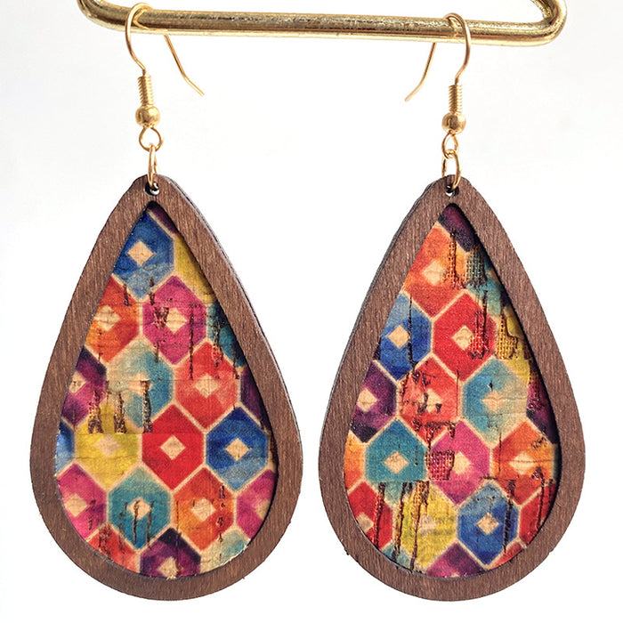 Wooden plaid earrings