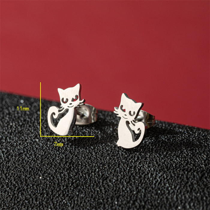 Cat Design Stainless Steel Stud Earrings - Versatile and Playful Jewelry