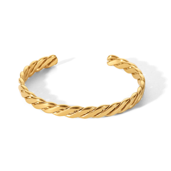 Pulsera de acero de titanio estilo francés: joyería de cadena cubana bañada en oro de 18 quilates para mujer