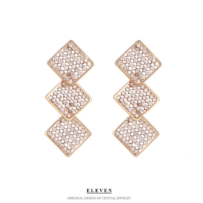 Korean Princess Square Rhinestone Earrings - Cute and Simple Jewelry for Women