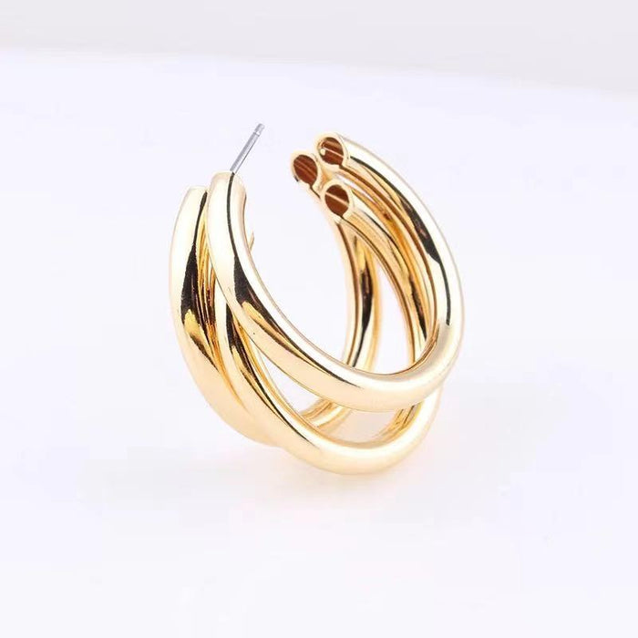 Multi-layer hoop earrings, cool gold stainless steel geometric earrings