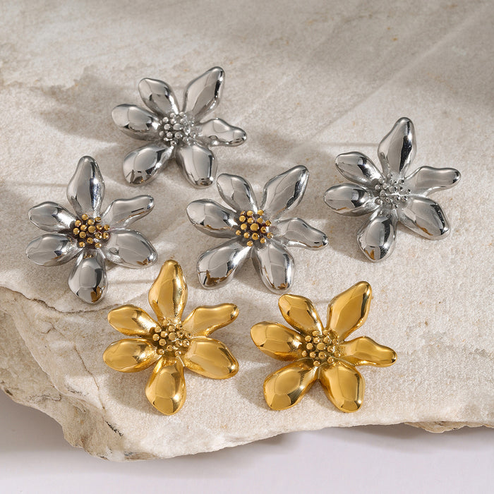 Stainless steel contrast color flower earrings, color matching earrings, no fading earrings