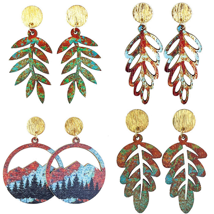 Autumn Forest Leaf Earrings with Simple Mountain Plant Designs