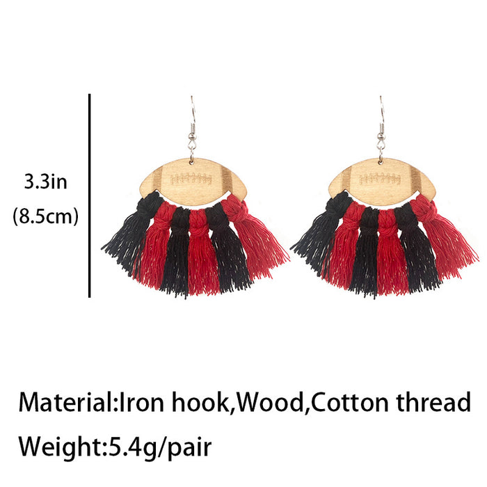 American Football Cheerleader Themed Woven Tassel Wooden Earrings for a Unique Stylish Look