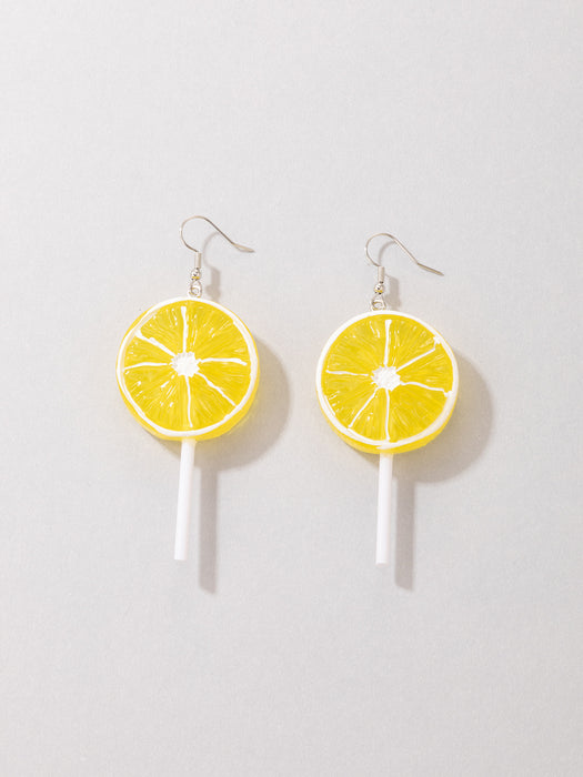 Lemon Lollipop Watermelon Fruit Resin Irregular Ear Hook Earrings