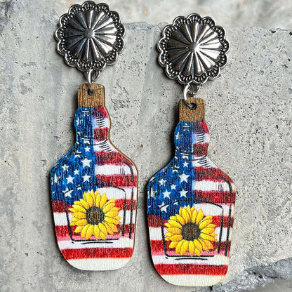 Independence Day Earrings with Western Cowboy Boots and Bullhead Designs