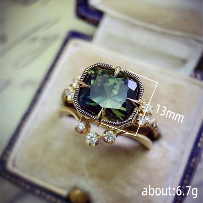 Dark green couple engagement ring fashionable evening accessories