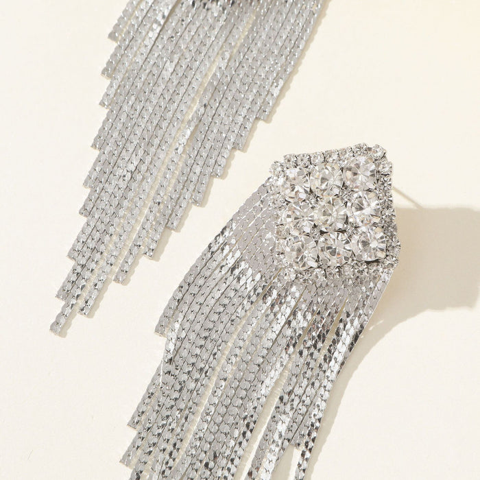 Long Rhinestone Tassel Earrings - Trendy Claw Chain Dangle Earrings for Elegant Evenings