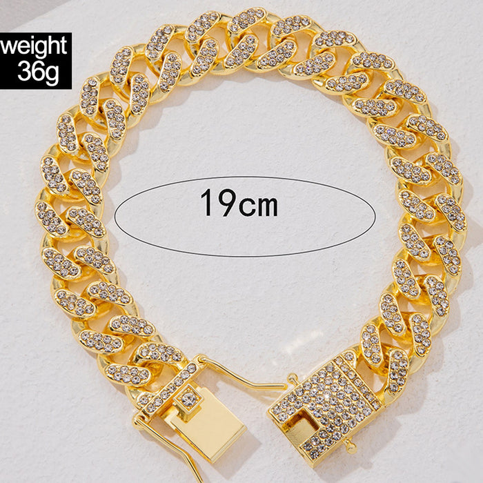 Men's Cuban Chain Bracelet - Punk Style Rhinestone Clasp Polished Bracelet for Men