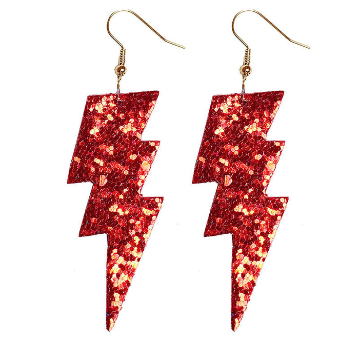 Carnival Style Glitter Lightning Leather Earrings with Bold Design