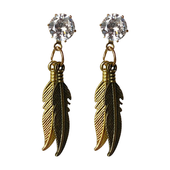 Western Vintage Feather Earrings with Zircon Long Pendant Design