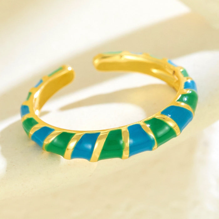 Wholesale copper droplet spliced colored striped open ring