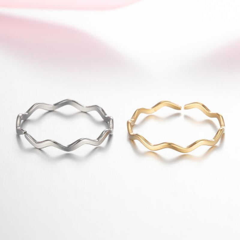 Japanese and Korean geometric love couple ring, stainless steel hollow open ring wholesale