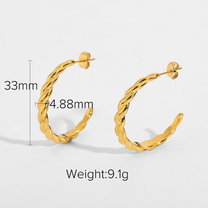 Trending European Braided Horn Hoop Earrings - 18K Gold Plated Stainless Steel Non-Fading Jewelry for Women