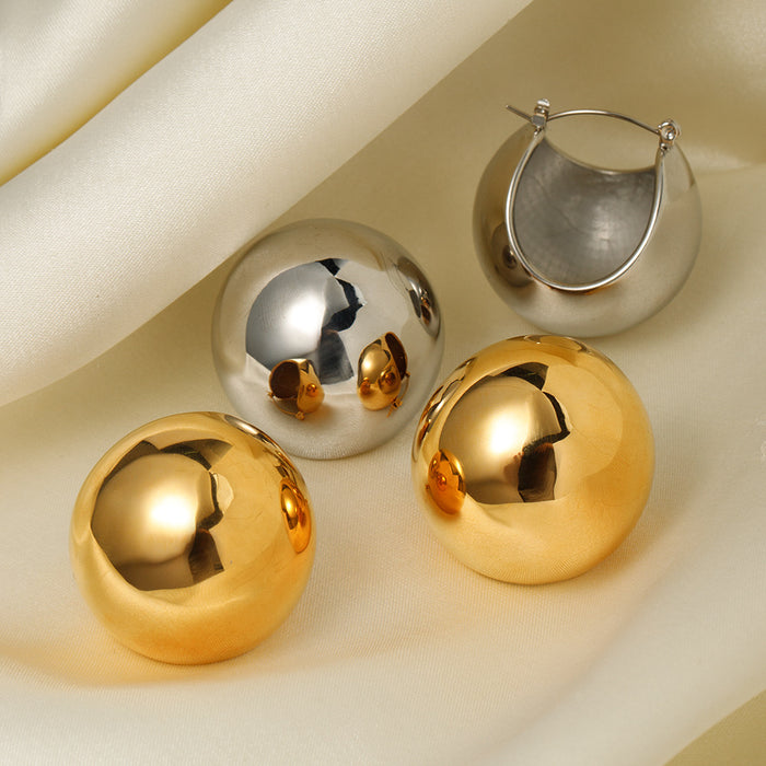 18K Gold Plated Stainless Steel Minimalist Round Ball Earrings - Trendy Fashion Jewelry