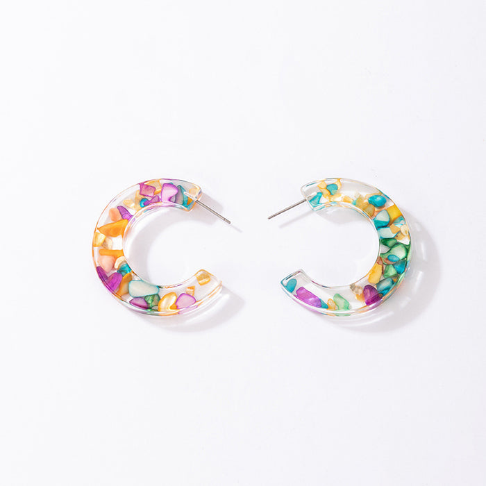 Cylindrical Acetate Acrylic C-Shaped Trendy Earrings