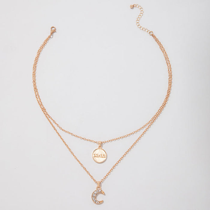 Collar con colgante de luna y moneda de doble capa: gargantilla minimalista de moda