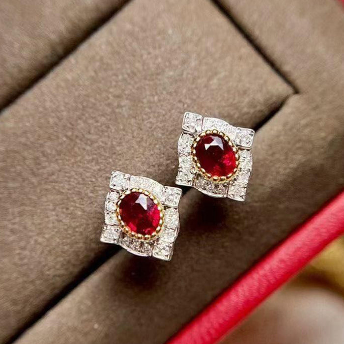 Palace Retro Red Corundum Zircon Earring Gift