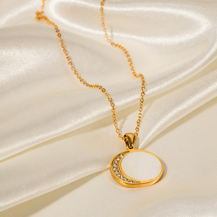 18K Gold-Plated Stainless Steel Necklace - Shell and Zircon Sun and Moon Pendant for Women