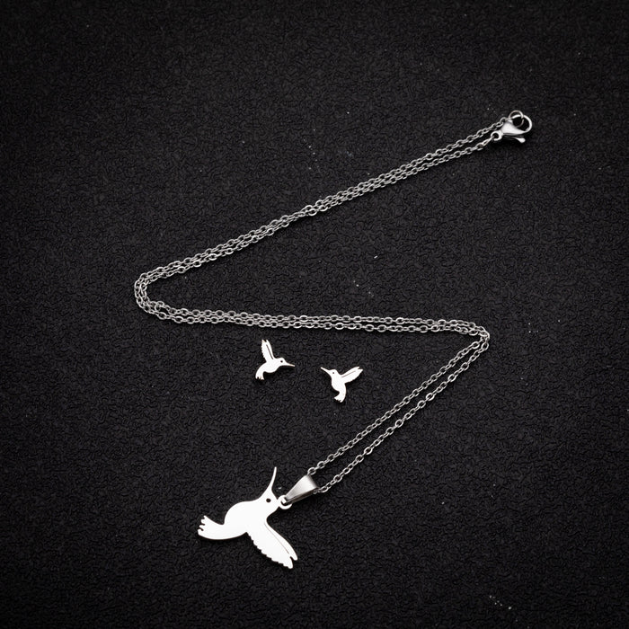 Bird pigeon pendant necklace earrings set, cute small animal stainless steel jewelry 2022 new