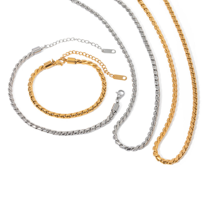 Summer Style 18K Gold-Plated Stainless Steel 3mm S-Link Necklace - Beach Style Titanium Steel Bracelet