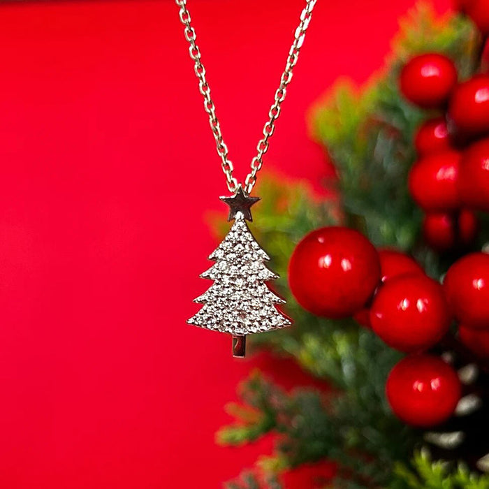 Christmas Zircon Star Necklace Christmas Tree Pendant