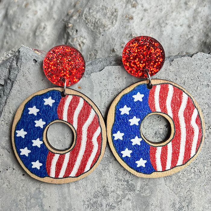 Wooden slippers patriotic earrings