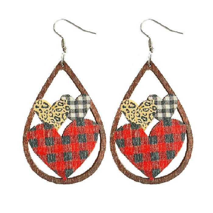 Wooden love leopard print earrings