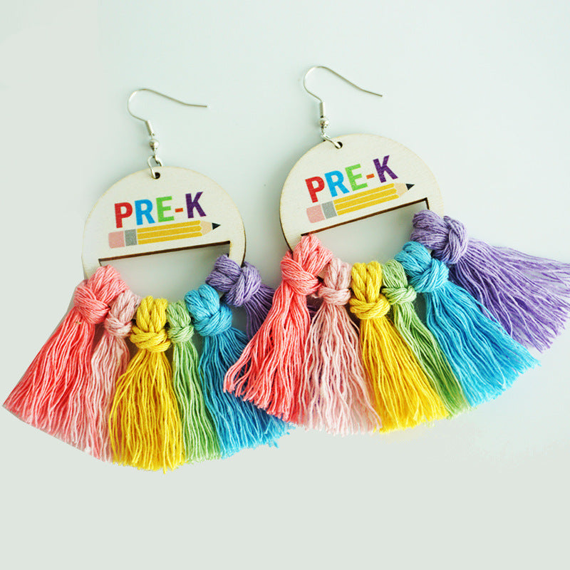 Back-to-School Season Handwoven Tassel Earrings with Subtle Rainbow Design, Perfect as Gifts for Teachers and Students