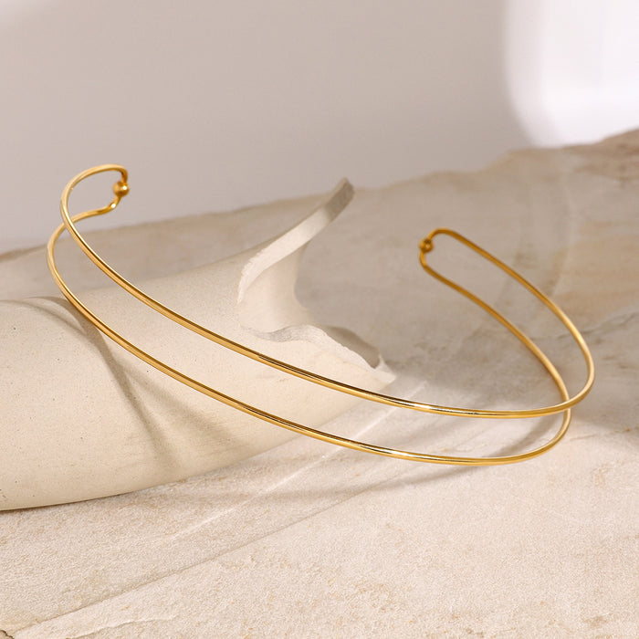 European INS-Style Cross-Border Minimalist 18K Gold Stainless Steel Double-Layer Line Choker - High-End Cold-Toned Design