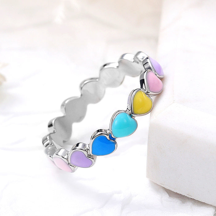 Oil dripping colorful peach heart ring Japanese and Korean romantic heart ring