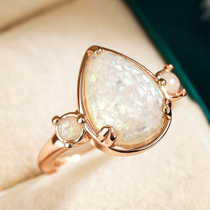 Women's teardrop imitation opal minimalist ring
