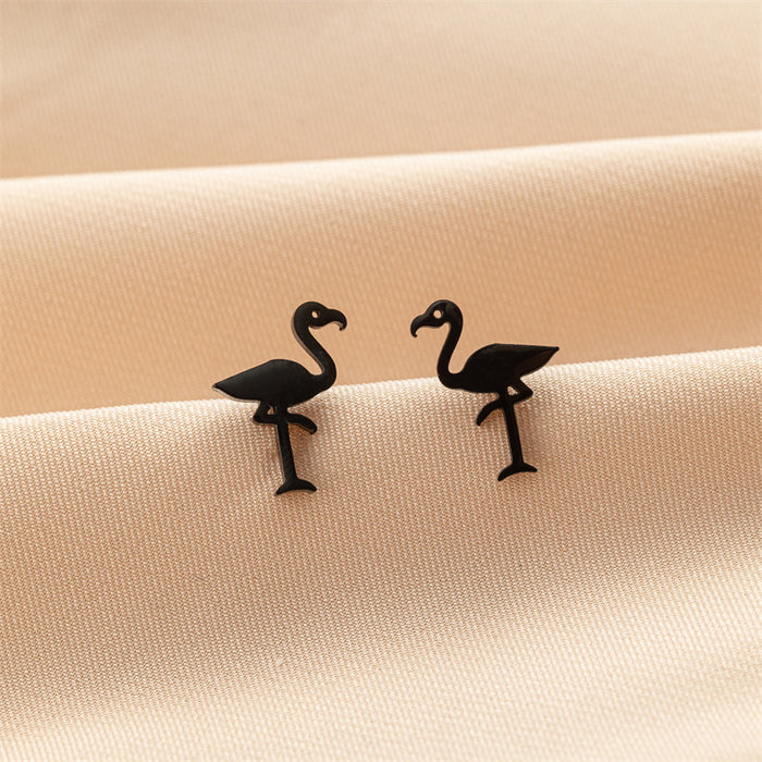 Flamingo and Swan Stainless Steel Stud Earrings - Luxurious and Elegant Jewelry